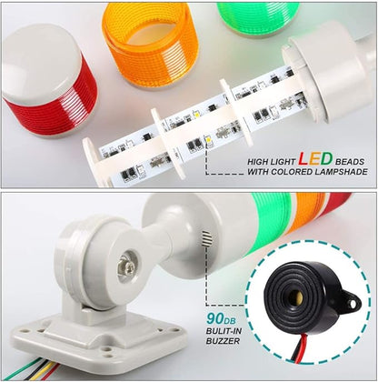 Led Signal Tower Stack Lights, Industrial Signal Warning Column Tower Lamp Andon Lights with Rotatable Base, Steady Flashing Light Switchable,12V 24V DC(1-Layer, with Buzzer)