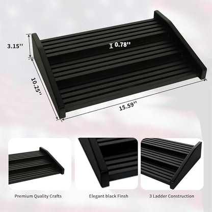 12-Row Wooden Challenge Coin Display Holder for Countertop - 3-Tier Military Coin Rack Stand Holds 90-100 Coins - Coin Display Case for Army Police Collectors, Black