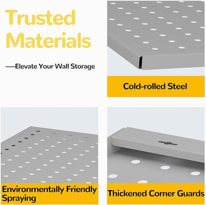 Peg Board,4 Pack Metal Pegboard Panels,PegBoard Wall Organizer,16"x12" Steel PegBoard for Walls,Tools,Garage,Office,Kitchen