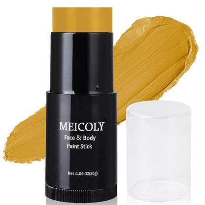 MEICOLY Yellow Face Body Paint Stick(1.06 Oz),Sally Makeup Dress Face Paint,Scarecrow Body Paint Stick,Sweatproof Waterproof Ginger Tan Face Paint for Halloween Special Effects SFX Cosplay