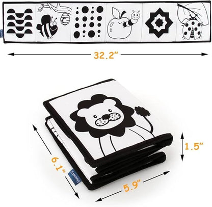 My First Black and White High Contrast Soft Book , Infant Tummy Time Toys, Black and White Baby Cards, Folding Educational Activity Cloth Book Suitable for Boys Girls Toddler