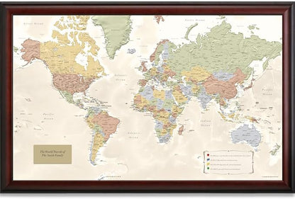 Map Your Travels Deluxe Push Pin World Map | Premium Wood Frame | Personalized Gift Map | Handmade in Minnesota | 33" x 21"