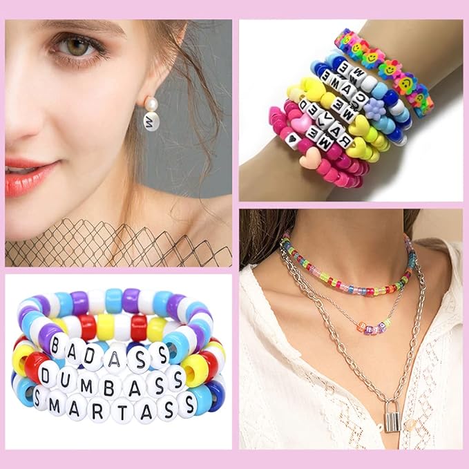 LIS HEGENSA 1300 Pcs DIY Childrens Crafts Beads Friendship Bracelet Kit, with Pony Beads Letter Beads and Bracelet Making Kit, Colorful Charms, Used for Custom Necklace Bracelets and Jewelry Decor