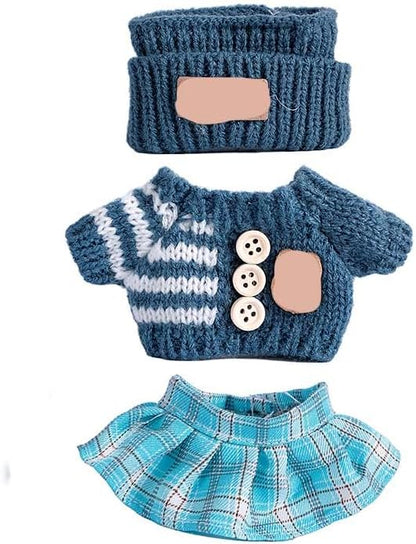 for Luxury 17cm Doll Clothes – 3-Piece Set （No Doll）, Adorable Outfit , Doll Outfit Clothes Set for 17cm Dolls,Clothes for Fashion Designer Collection Hat + Sweater + Skirt (Blue)