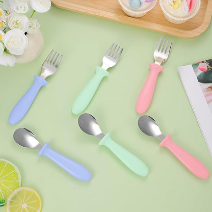 12 Pieces Toddler Utensils, Toddler Forks and Spoons, Kids Silverware Set with Plastic Handle Stainless Steel Silverware, Dishwasher Safe