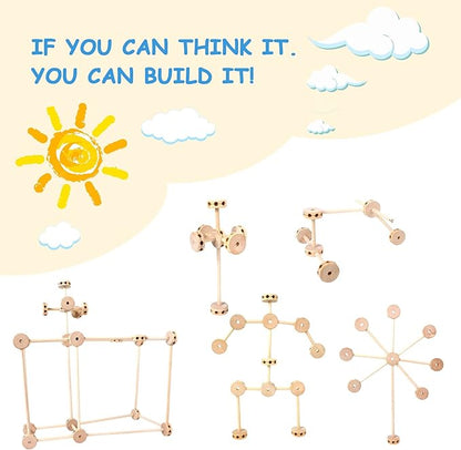 WODI 60PCS Wooden Building Blocks for Kids Ages 4-8, STEM Toys Montessori Learning Toys, Large DIY Educational Construction Blocks for Toddlers, Creative Splicing Activity Set with Manual