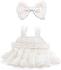 Clothes for 17cm Dolls, Premium Handmade Dolls Accessories with Chic Grid Bow Spaghetti-Strap Dress Set, High-End Fashion Outfit for Play & Display - White (No Doll)