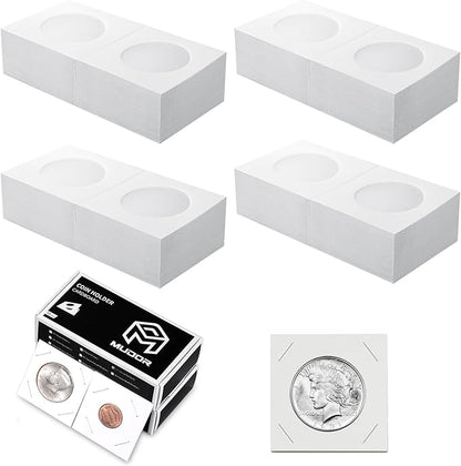 MUDOR Premium Coin Flips for Large Dollar, 200 Pack Cardboard Coin Holder, Mylar Coin Flips 2x2, Paper Coin Holders, Large Dollar(38.1mm)