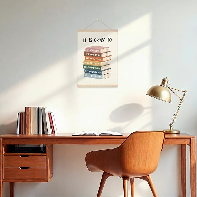 Geondos Mental Health Canvas Banner - It is Okay to Be Yourself, Educational Wall Art, Canvas Poster Hanger for Wall, Bedroom Playroom Decor, Classroom Decor, Therapy Banner Gift 11.8x15.7 Inches