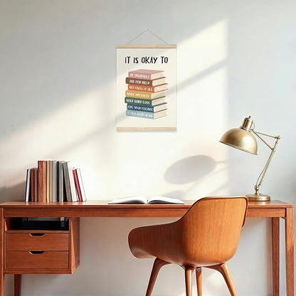 Geondos Mental Health Canvas Banner - It is Okay to Be Yourself, Educational Wall Art, Canvas Poster Hanger for Wall, Bedroom Playroom Decor, Classroom Decor, Therapy Banner Gift 11.8x15.7 Inches