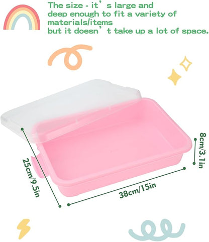 Sensory Bin Sand Tray with Lid for Toddlers 2 Pcs 15in Portable Sandbox Toy Large Plastic Tray for Kids 3 4 5 6 Fill with Sand, Water, Beads, and More (2 Pink)