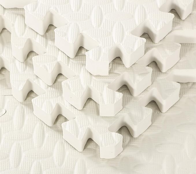 20 Tiles 12x12x1 Inch EVA Thick Interlocking Foam Floor Tiles Puzzle Exercise Mat Foam Mats for Pets Boys Girls Classroom Nursery Gym(White)