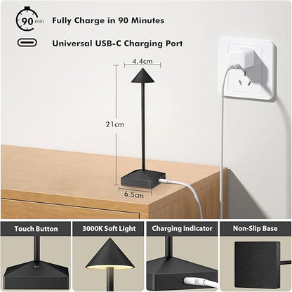 3 Pack 8.26in Black Small Cordless Table Lamps Rechargeable, Battery Operated Mini Lamp, Small Lamp Touch Portable Table Lights, LED Night Light for Bedside/Dining/Bar/Outdoor (Black-A)