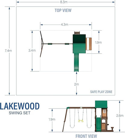 Backyard Discovery Lakewood Cedar Wood Swing Set with Wave Slide, Clubhouse, Playhouse, Snack Bar Window, Picnic Area, Belt Swings, Trapeze, Full Front Door, Windows, Step Ladder, Outdoor Playset
