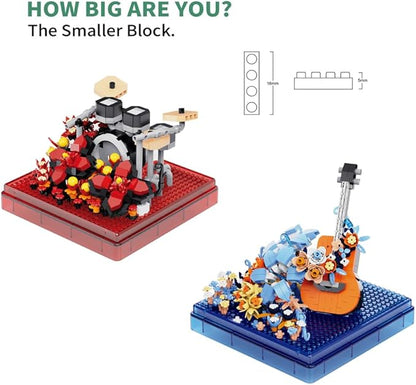 Musical Instruments Micro Blocks Building Sets,Classical Famous Building Block Set,1500 PCS for Adults and Kids,Guitar and Drum Set with Clear Plastic Cover