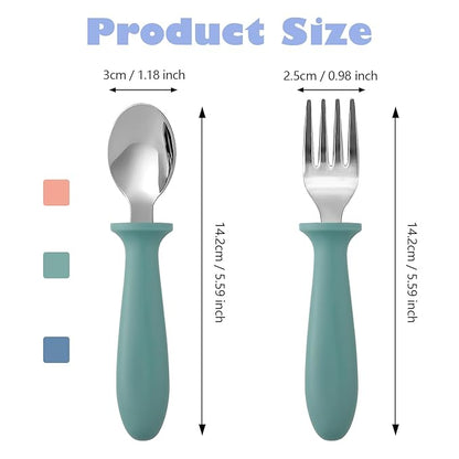 Pimoys 6 Pieces Toddler Utensils, Kids Silverware Set with Plastic Handle Stainless Steel Children Forks and Spoons, Dishwasher Safe