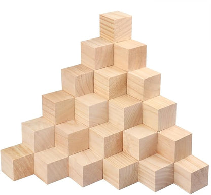 50 Packs Wooden Blocks for Crafts, 2 Inch Pine Wood Cubes, Wooden Cubes for Paint, Stamp, Decorate, DIY Projects and Personalized Gifts,by GNIEMCKIN.