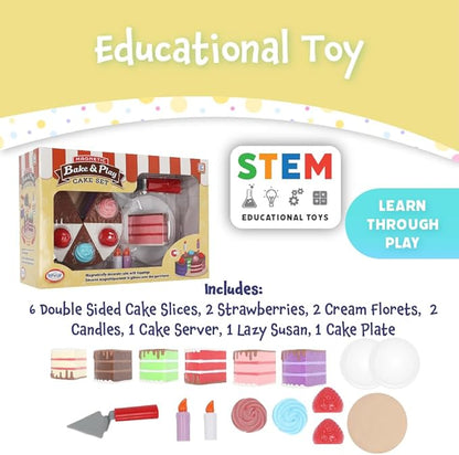 Popular Playthings Magnetic Bake & Play Cake Set, 16pc Educational Toddler Play Food Toy for Ages 3+