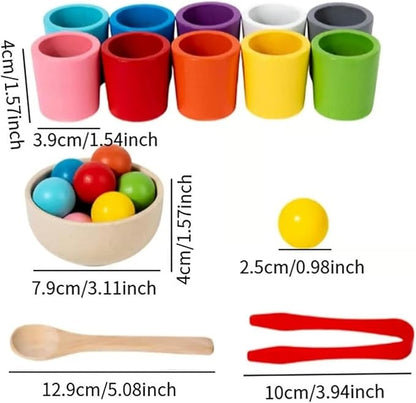 Rainbow Balls in Cups Toddler Toys, Kids Color Classification Cup Game, 10 Color Classification Beads, Wooden Colors Sorting Toy with 10 Ball, Learning Colors Sorting and Counting(10 Color)