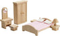 PlanToys® Classic Dollhouse Bedroom Furniture Set | Eco-Friendly Wooden Dollhouse Accessories for Kids | Includes Bed, Closet, Vanity, Chairs & Lamp | Pretend Play Montessori Toy