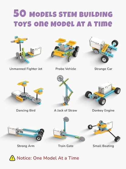 50-in-1 STEM Building Toys for Kids Aged 6-12: 50 Models Science Educational Engineering Blocks Project Kit, Creative Learning Activities for Boys & Girls, for Ages 6-8 8-13