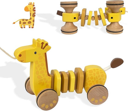 Baby Toys Car,Wooden Pull Along Toddler Toy, Developmental Toy for 1 Year Old Girl Boy Birthday Gift (Giraffe)