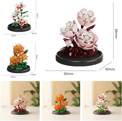 Creative Botanical Micro Blocks Set with Display Cover- 550PCS Artificial Chrysanthemum, Peony and Hibiscus, Perfect DIY Gift for Adults, Teens and Flower Lovers