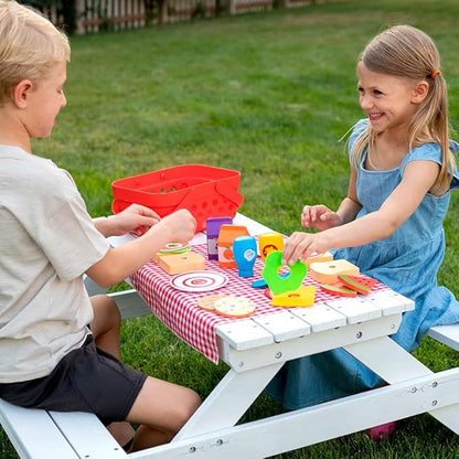 Fat Brain Toys Pretendables Picnic Basket Set - Pretend Playset with Storage, 3+