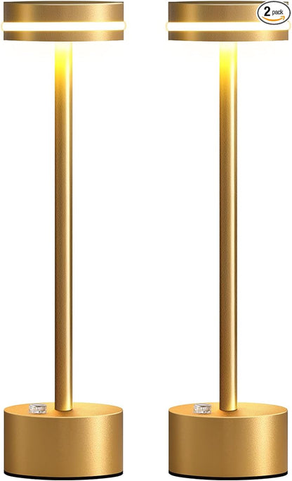 PUSU Cordless Table Lamp Set of 2, Battery Powered LED Desk Lamp Portable Table Lights 3-Level Brightness Touch Control, Lighting for Home Office Bedroom Hotel Restaurant Outdoor Night Light(Gold)