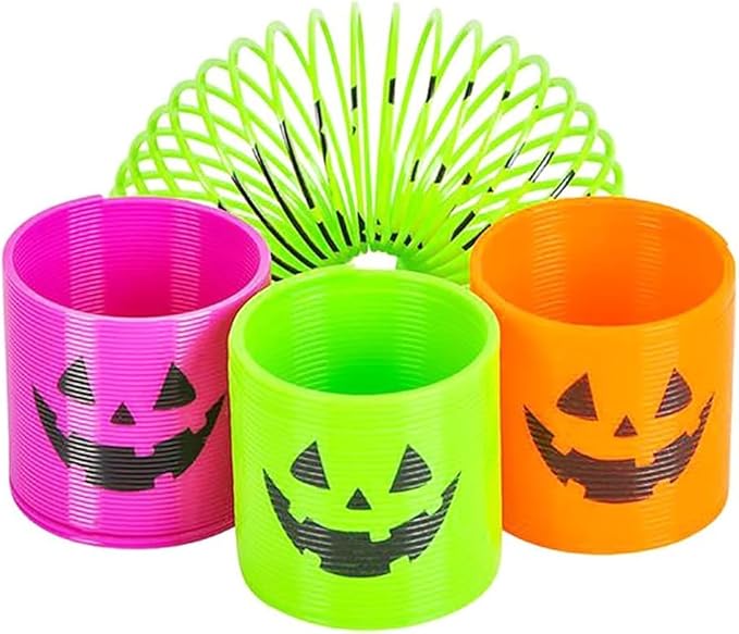 The Dreidel Company Halloween Coil Spring, Pumpkin Jack-O-Lantern Circle Shaped Coils, Neon Colors Magic Spring Toy, Party Favor for Kids, 1.4" Inches (35mm) (48-Pack)