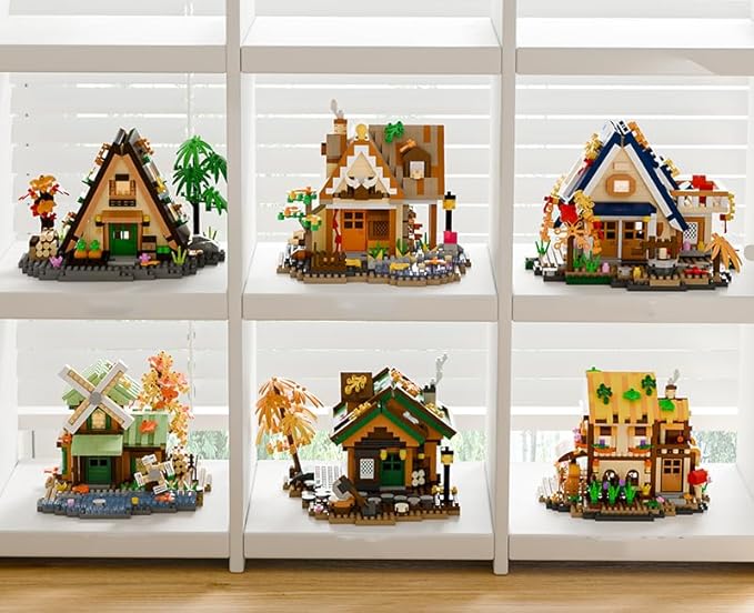 Dream Mini Wood Cabin Micro Building Set with LED Light Wooden Forest House Block Toy with Tree Log Stem Houses Construction Model for Adults Teens Birthday Gift