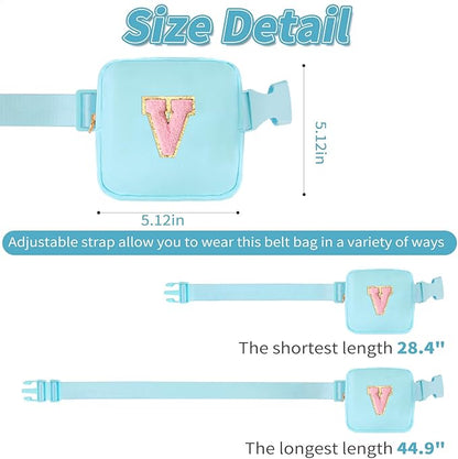 Mini Belt Bag Fanny Pack with Initials Letter Patch Small Crossbody Bags Cute Stuff Birthday Gifts for Teenager Girls Trendy Stuff for Teens - V,Blue