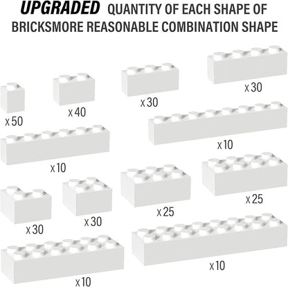 300 Piece Bulk Assortment Pack - White Bricks with 12 Sizes, Compatible with Lego Parts
