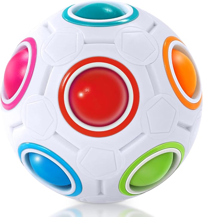 Vdealen Magic Rainbow Puzzle Ball, Fidget Ball Puzzle Brain Teaser Fidget Toy for Boys & Girls- Birthday Party Easter Valentines Christmas Stocking Stuffers for Kids Teen & Adults(Off White)