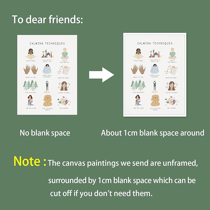 uoyien Calming Corner Classroom Mental health Posters Feelings Calming Techniques Canvas Wall Art Boho Emotions Chart for Kids Prints Special Education Wall Decor for Office School 12x16in Unframed