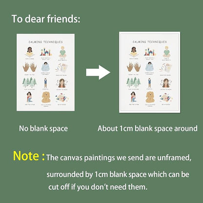 uoyien Calming Corner Classroom Mental health Posters Feelings Calming Techniques Canvas Wall Art Boho Emotions Chart for Kids Prints Special Education Wall Decor for Office School 12x16in Unframed