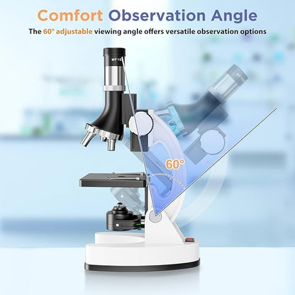 100X-1200X Kids Microscope Kit for Children: Compound Microscope for Kid STEM Biology Discovery - Science Experiments Microscopio Set with Metal Frame, Carrying Box Educational Gift for Child 8-12