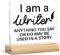 Writer Gifts for Men Women, Funny Gifts for Writers Authors Novelist Journalist, I'm a Writer Anything You Say or Do May Be Used in a Story Acrylic Plaque Sign with Wooden Stand Home Office Decor