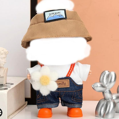5 Pcs Set-17cm Doll Rabbit Bunny Clothes,Bucket Hat Sunhat+Glass Frame+Shirt+Overalls Trousers+Shoes,Fashionable Outfit for Dress up Unique Style, Doll Costume Cosplay Fashion Dresses-Set 3