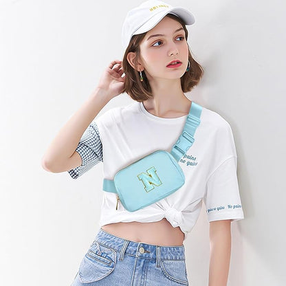 Gitus Gifts for 8 9 10 11 12 Year Old Girls Belt Bag Fanny Pack Crossbody Bags with Initial Letter Patch Cute Stuff Birthday Gifts for Teen Girls Women Personalized Trend Stuff (Icing Blue-N)