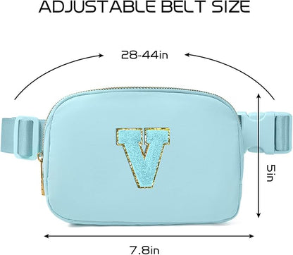 Gitus Gifts for 8 9 10 11 12 Year Old Girls Belt Bag Fanny Pack Crossbody Bags with Initial Letter Patch Cute Stuff Birthday Gifts for Teen Girls Women Personalized Trend Stuff (Icing Blue-V)