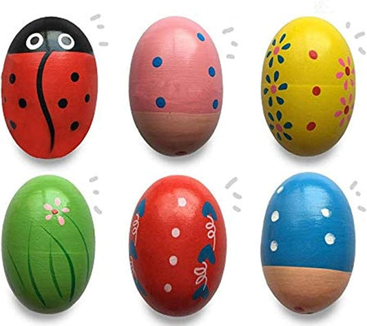JoFAN 6 Pack Wooden Percussion Musical Shake Eggs Shakers for Kids Boys Girls Toddlers Christmas Stocking Stuffers Gifts Party Favors