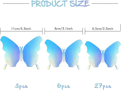 BBTO 48 Pieces Butterfly Wall Decor DIY Mirror 3D Butterfly Stickers Removable Decals for Home Bedroom School Bathroom Living Room Decor(Blue)