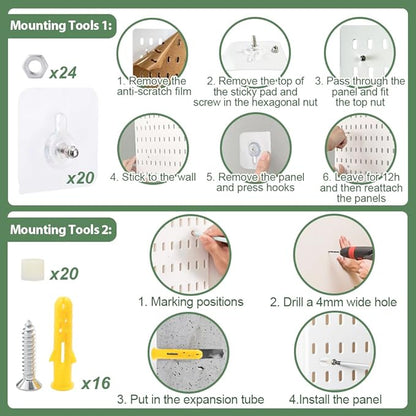 Pegboard Combination Kit Acrylic Pegboards and Accessories Modular Hanging White Wall Mount Display Board Panels for Wall Crafts Tools Organization Ornaments Display 22" x 22"