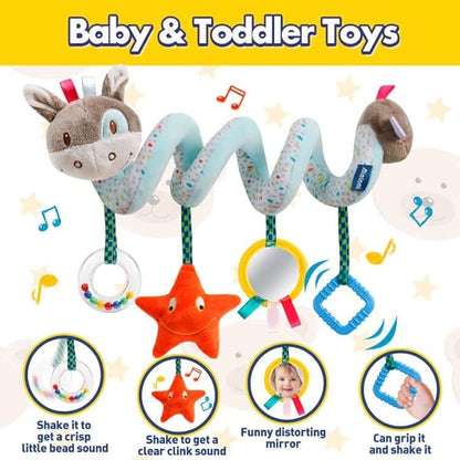 Baby Car Seat & Stroller Toys, Activity Spiral Hanging Plush Donkey Toy, 6-12 Months, Blue, Medium, Unisex