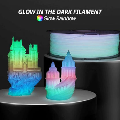 AMOLEN Rainbow PLA 3D Printer Filament, Glow in The Dark Multicolor, Blue/Green/Purple Rainbow, 10-Minute Color Shift, High Precision +/- 0.02mm, 1kg Spool for Smooth Printing