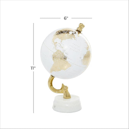 Deco 79 Aluminum Metal Globe with Marble Base, 6" x 6" x 11", Gold