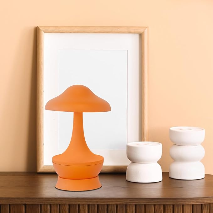 Mushroom Lamp Cordless Table Lamp - Room Decor Aesthetic Night Light for Night Stands and Desk Lamps - Fun and Energy- Night Light with USB Charging Port - Soft Indoor Lighting for Kids (Orange)