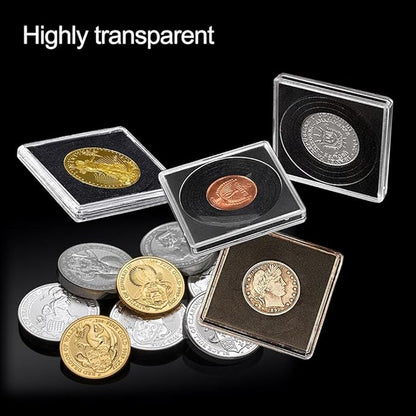 Coin Capsule Coin Snap Holder 2 x 2 Inch Half Dollar Coin Holder, Coin Cases for Collectors Coin Sleeves Collectors for Coin Collection Supplies (Black Foam Gasket, 20)