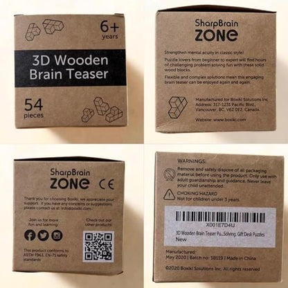 Original 3D Wooden Brain Teaser Puzzle: Engaging 3D Puzzle Box for Kids 8-12 & Adults, Desk Toys Delight, Challenging Games & Wooden Puzzles for Adult Brain Boost (Brown)